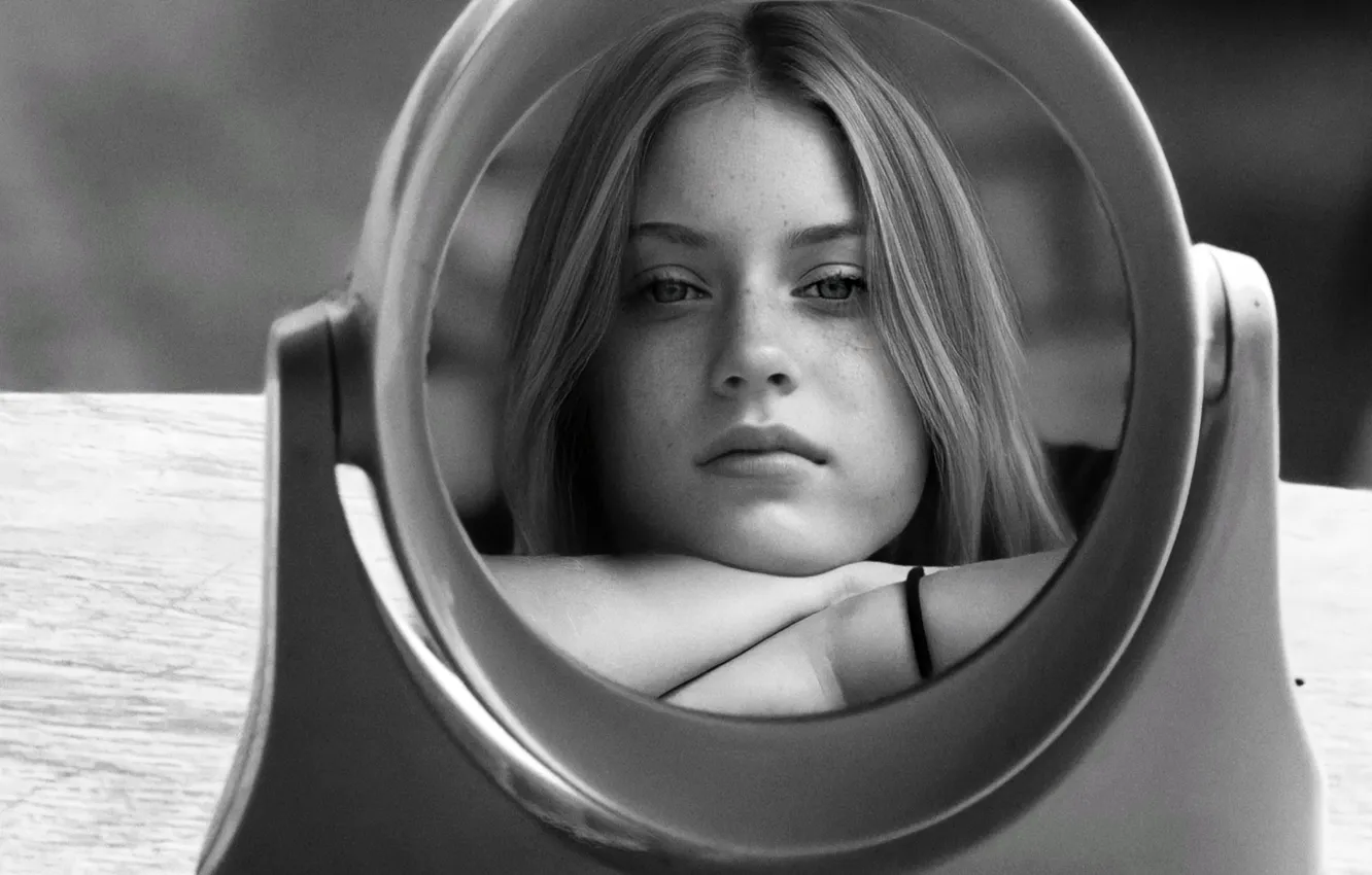 Photo wallpaper girl, mirror, black and white, Artur Politov