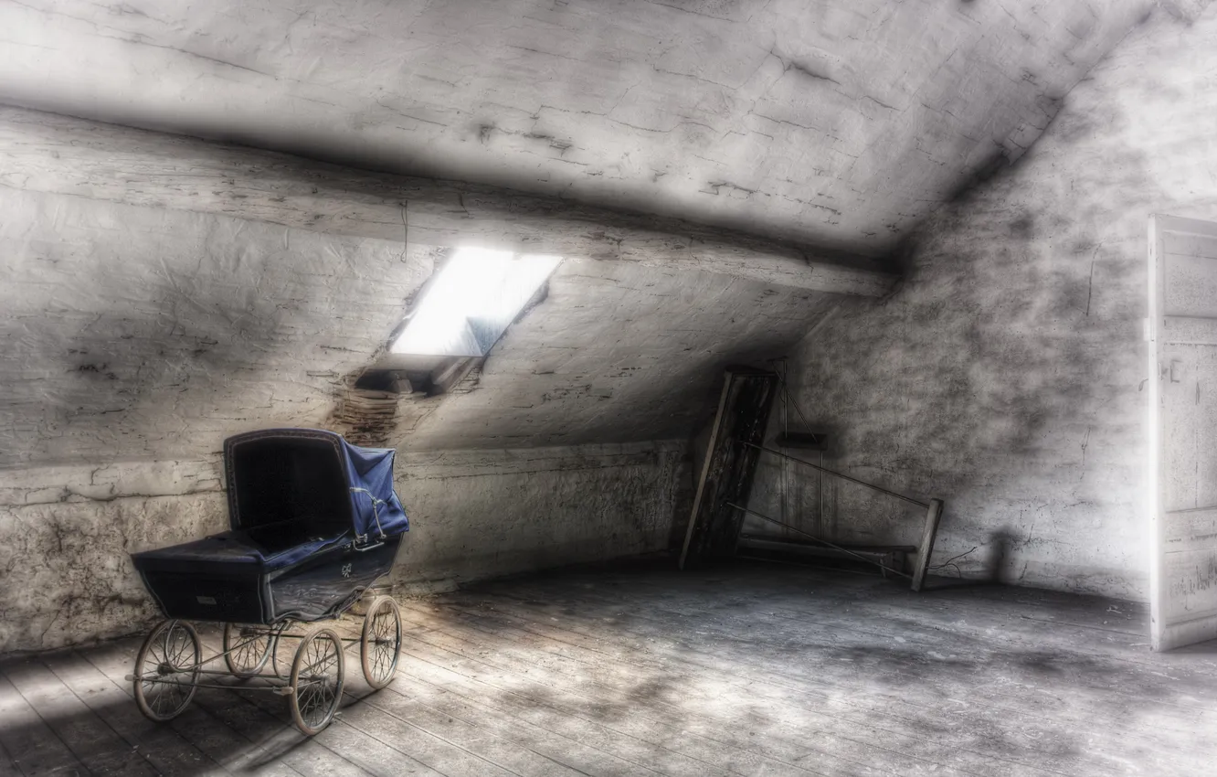 Photo wallpaper background, stroller, attic