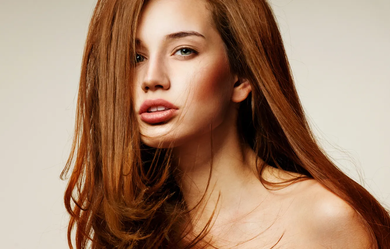Photo wallpaper look, girl, face, model, hair, red