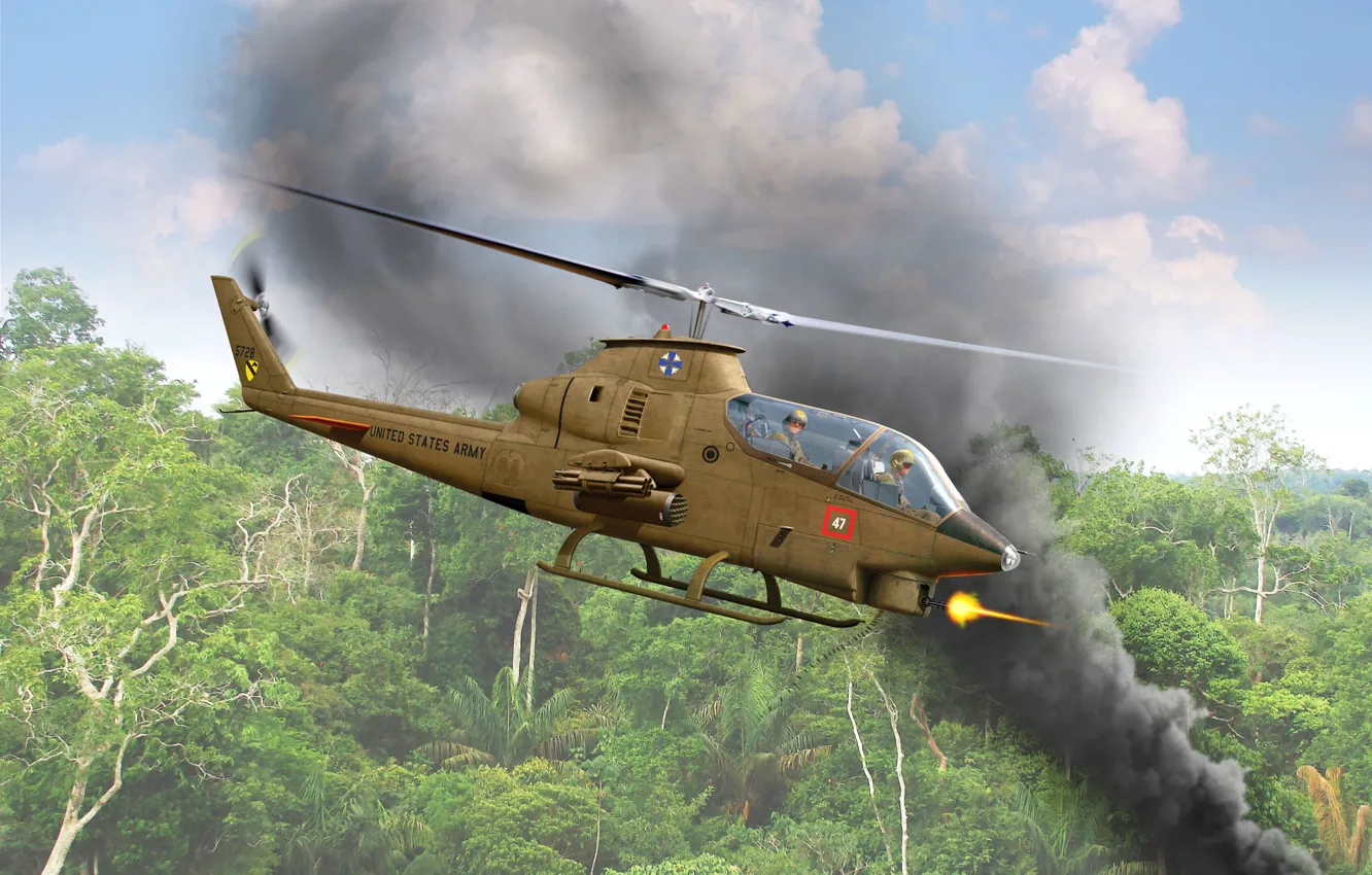 Photo wallpaper USA, US Army, attack helicopter, Valery Petelin, the Vietnam war, Bell AH-1G Cobra Early US …
