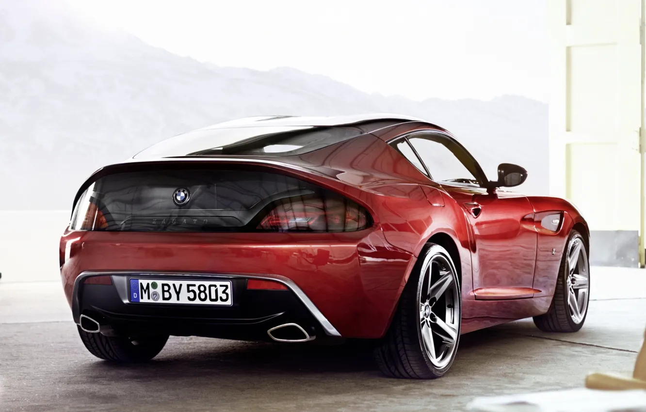 Photo wallpaper mountains, red, coupe, BMW, BMW, rear view, Coupe, Zagato