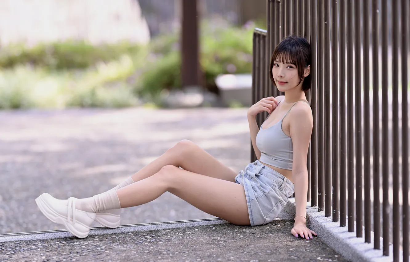 Photo wallpaper girl, skirt, Mike, legs, Asian