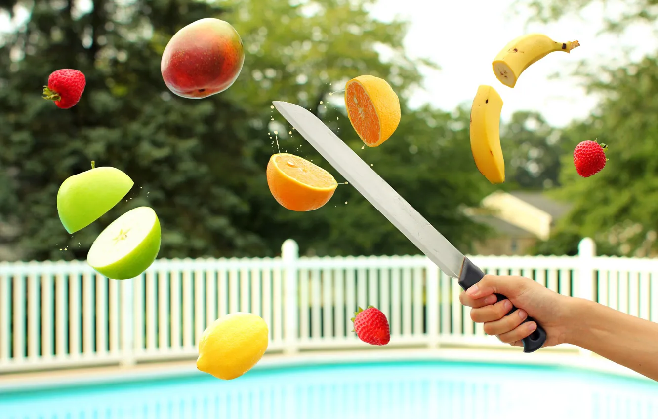 Photo wallpaper fruits, knife, slice