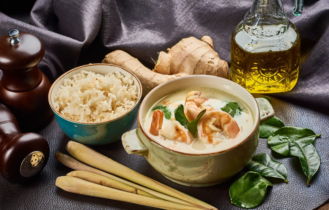 Photo wallpaper soup, figure, shrimp, ginger