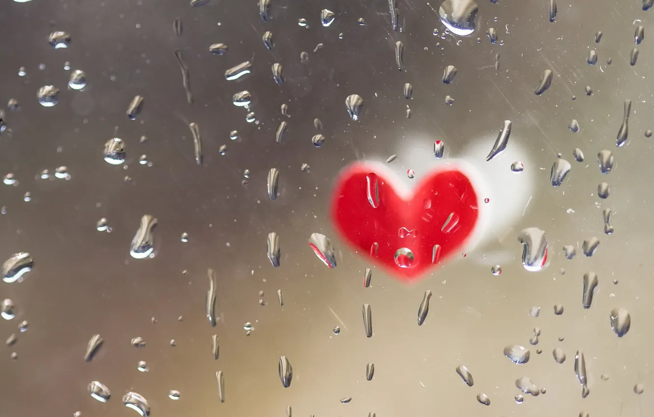 Photo wallpaper glass, drops, heart