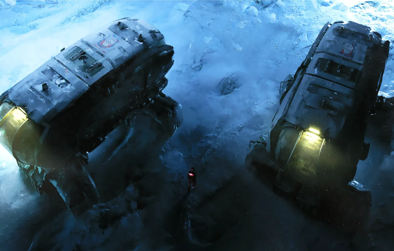 Photo wallpaper winter, machine, snow, fiction, transport, figure, technique, art