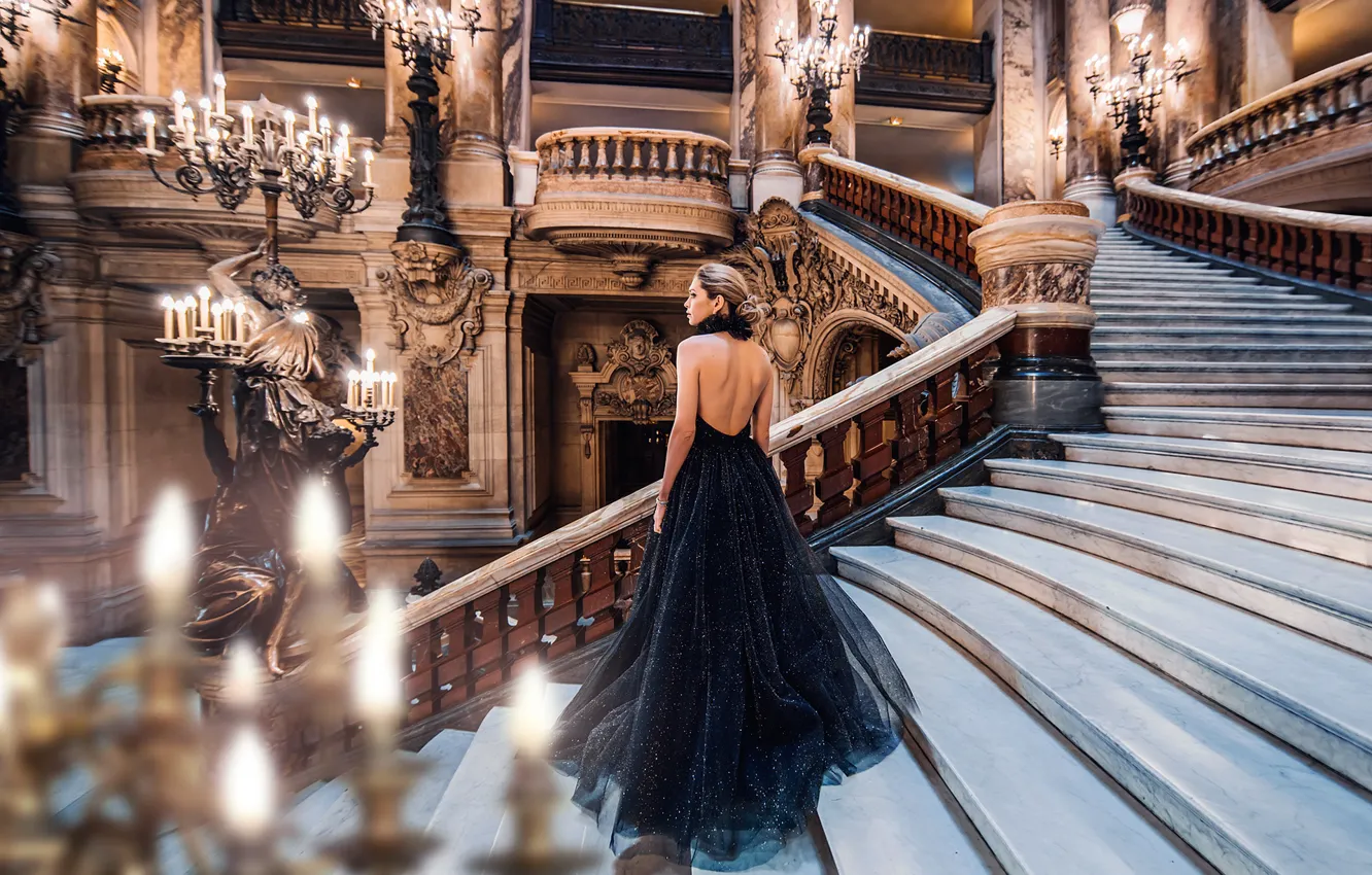 Photo wallpaper girl, style, back, dress, ladder, beauty, Vera Brezhneva