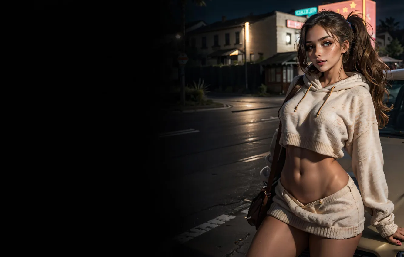 Photo wallpaper girl, shorts, tank top, ai art