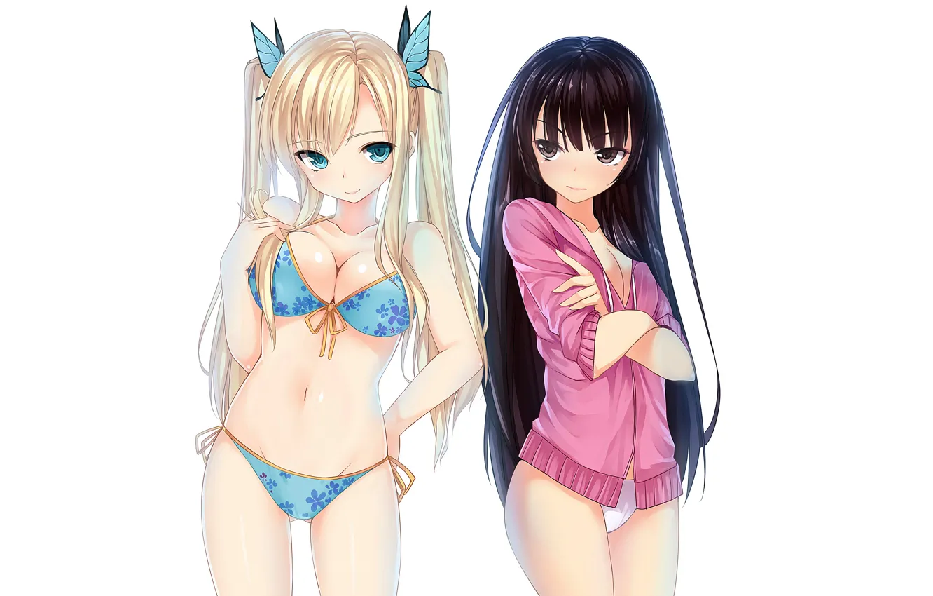 Photo wallpaper sexy, cleavage, long hair, girls, brown eyes, boobs, anime, beautiful