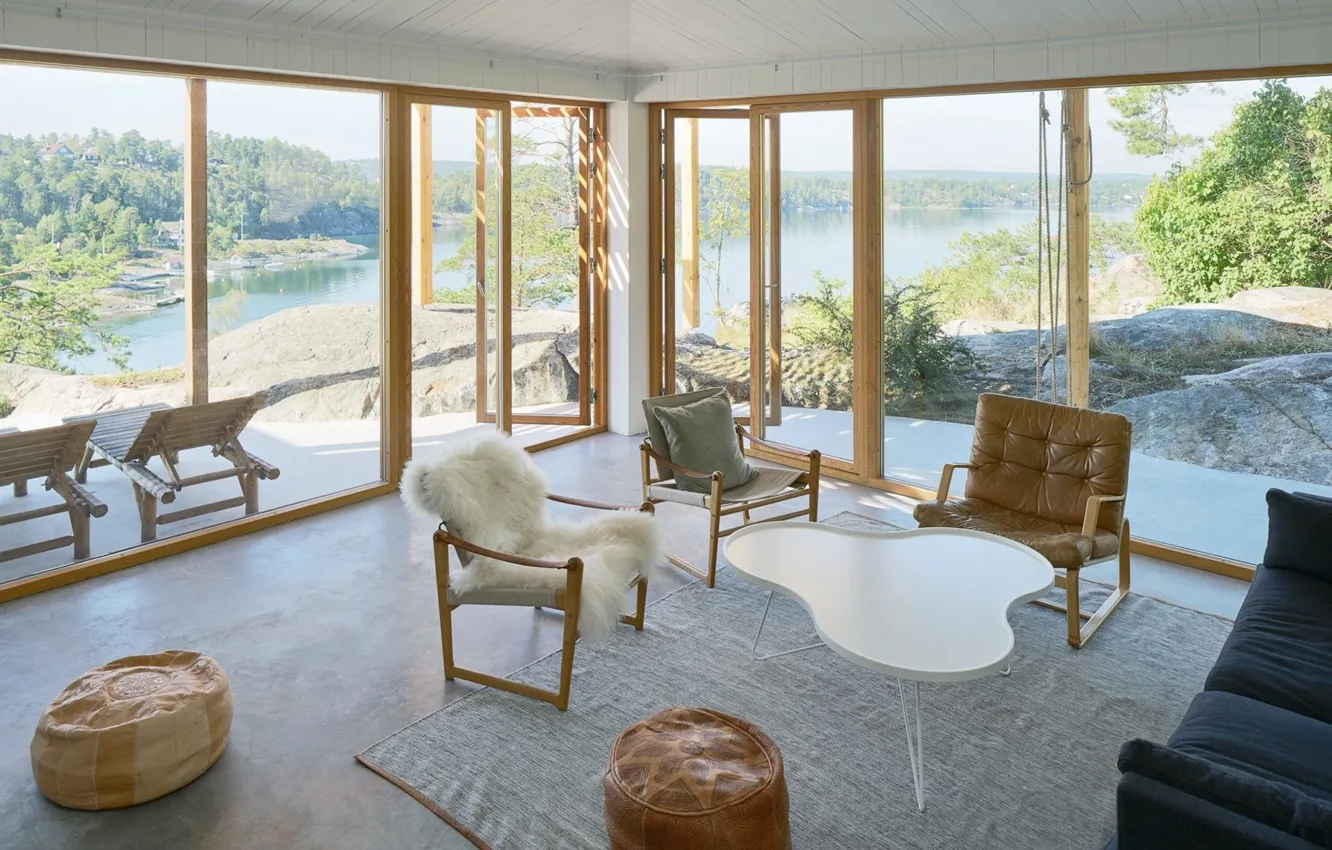 Photo wallpaper design, style, interior, Stockholm, living room, modern house, modern single family house, Overlooking the inner …