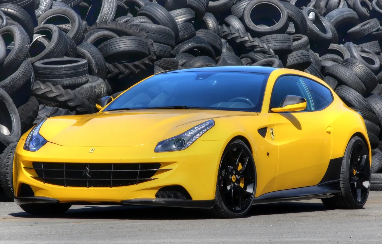 Photo wallpaper yellow, background, tuning, wheel, Ferrari, tires, supercar, Ferrari