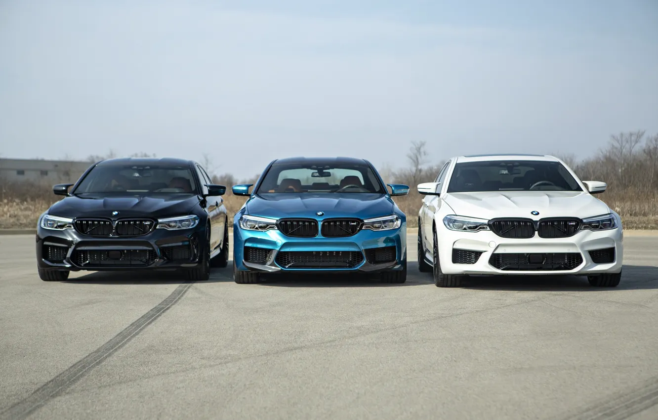 Photo wallpaper BMW, Blue, Black, White, Trio, Sight, LED, F90