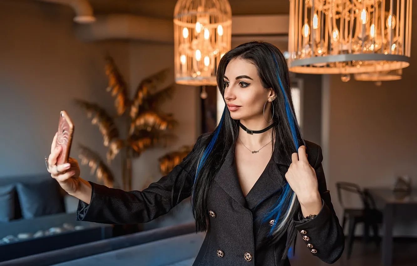 Photo wallpaper brunette, elegant, blue hair, A Diakov George