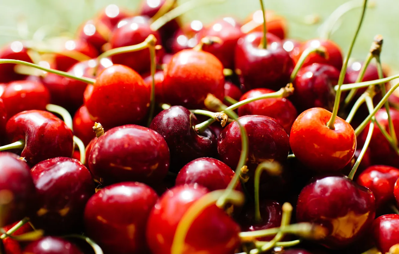 Photo wallpaper macro, cherry, berries, Shine, food, harvest, a lot, cherry