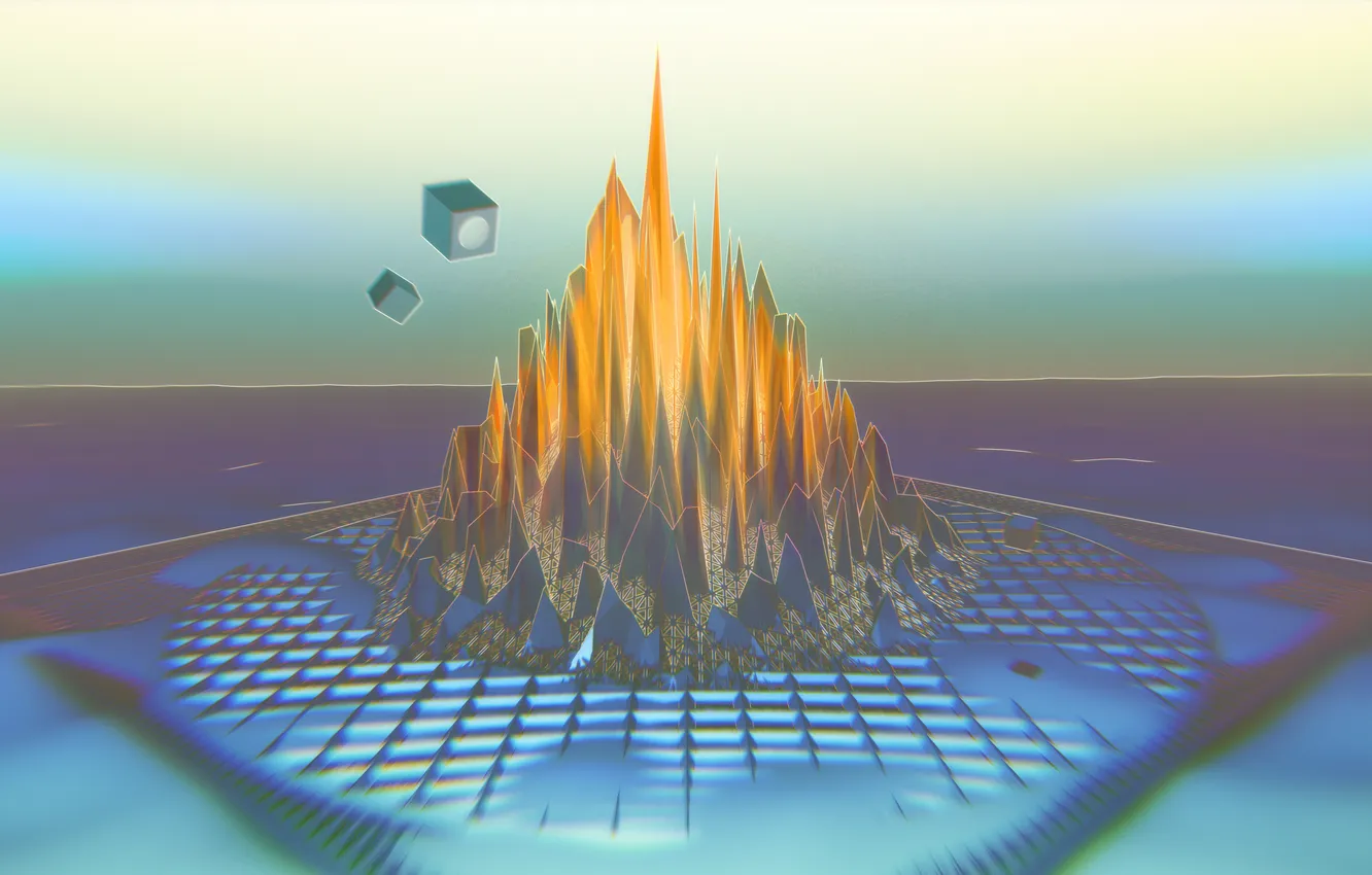 Photo wallpaper fantasy, landscape, mountain, color, abstraction, blender3d, 3dart