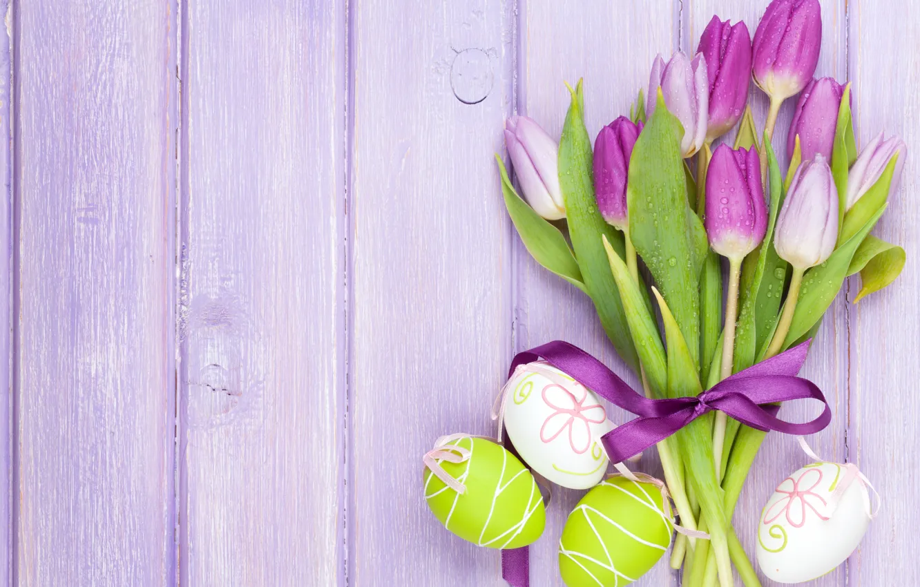 Photo wallpaper flowers, eggs, Easter, tulips, flowers, tulips, spring, Easter