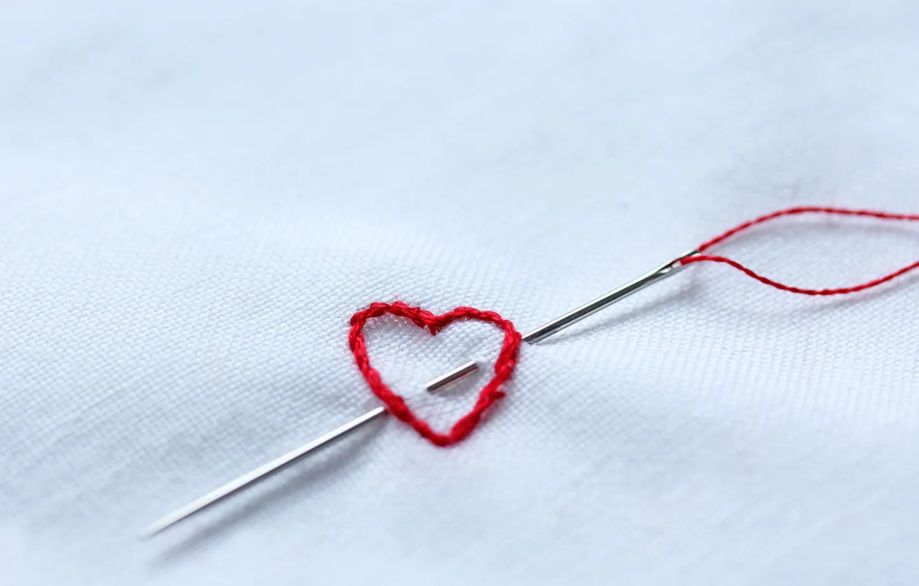 Photo wallpaper heart, thread, needle