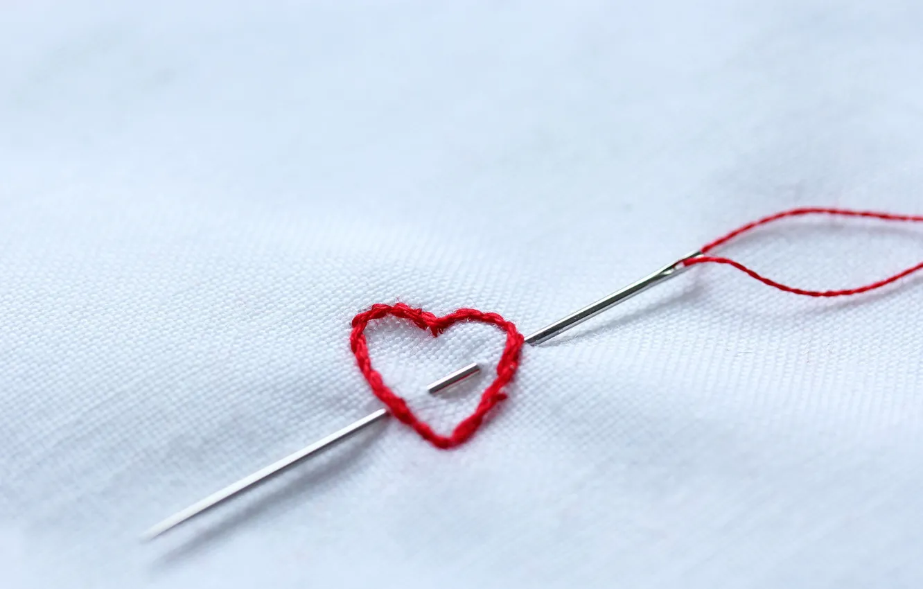 Photo wallpaper needles, heart, thread