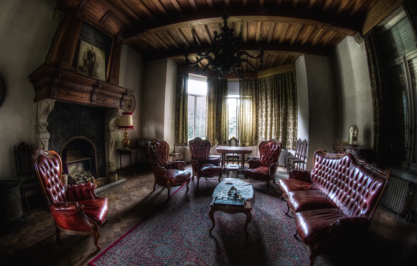 Photo wallpaper room, sofa, interior, chair, window, chair, fireplace, mansion