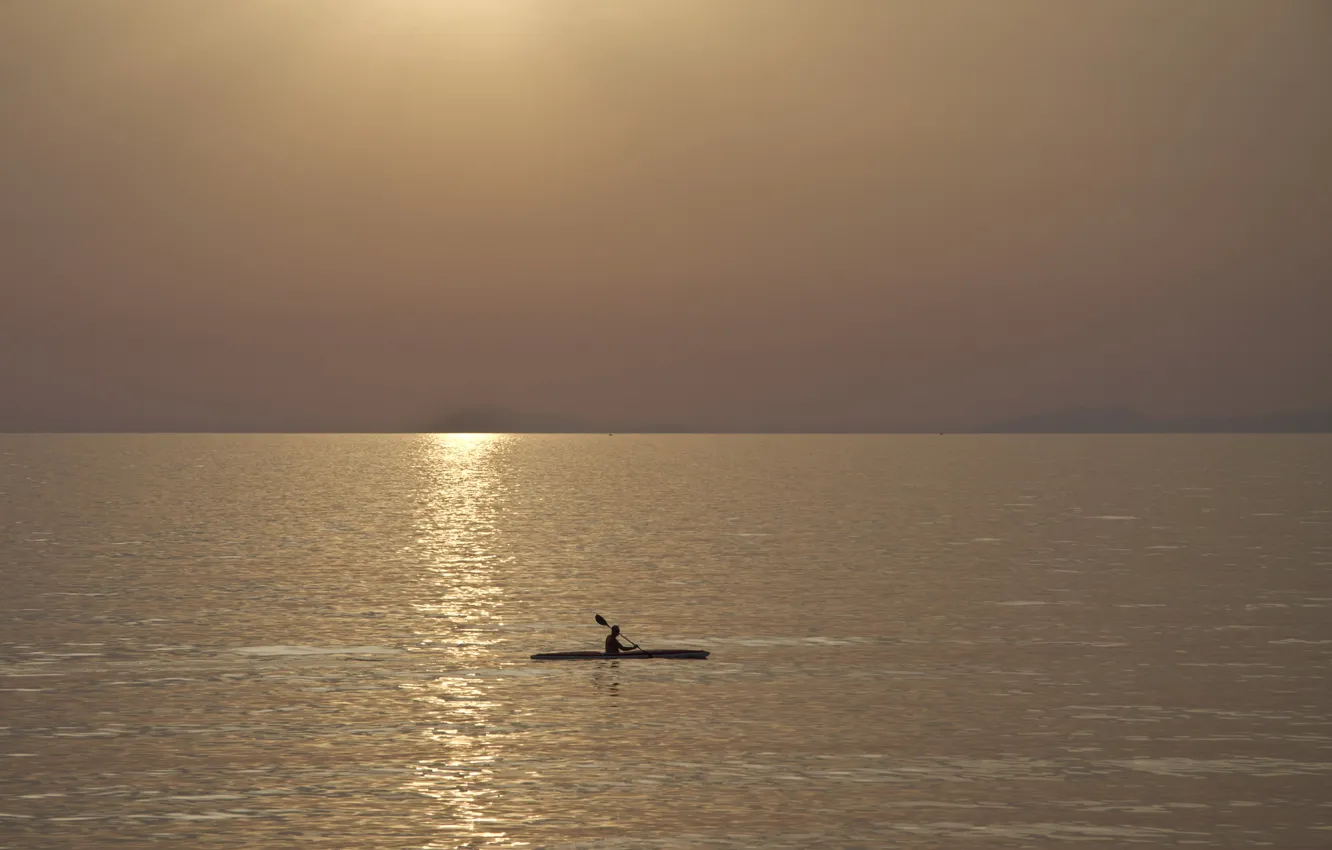 Photo wallpaper night, lake, boat