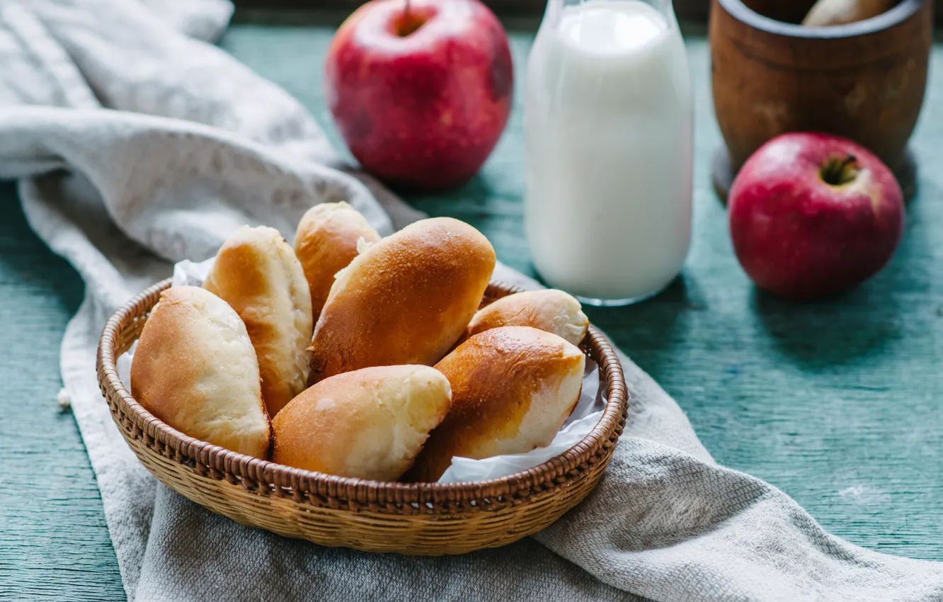 Photo wallpaper apples, milk, cakes