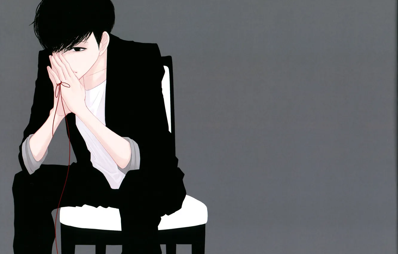 Photo wallpaper guy, grey background, brunette