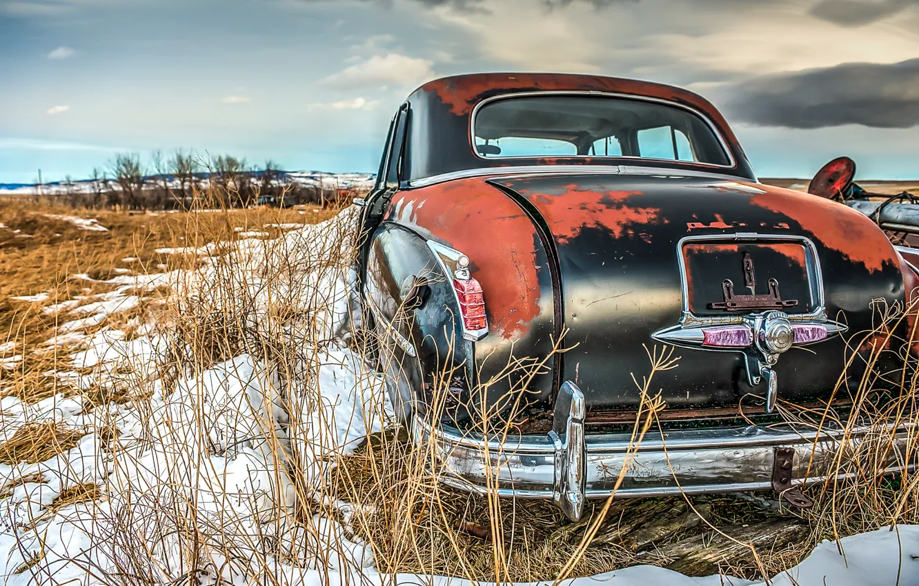 Photo wallpaper car, snow, vehicle, rust