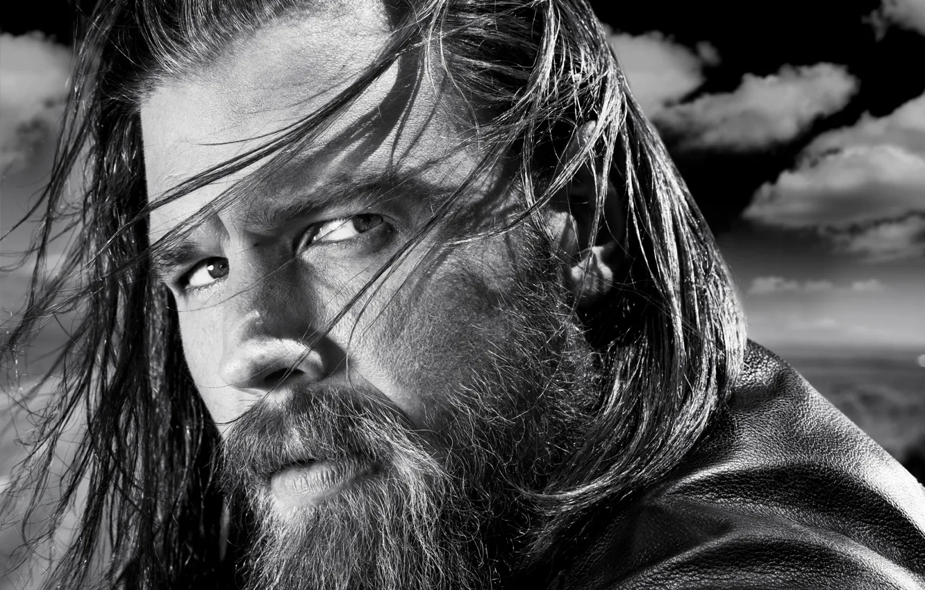 Photo wallpaper man, face, black and white, Barb