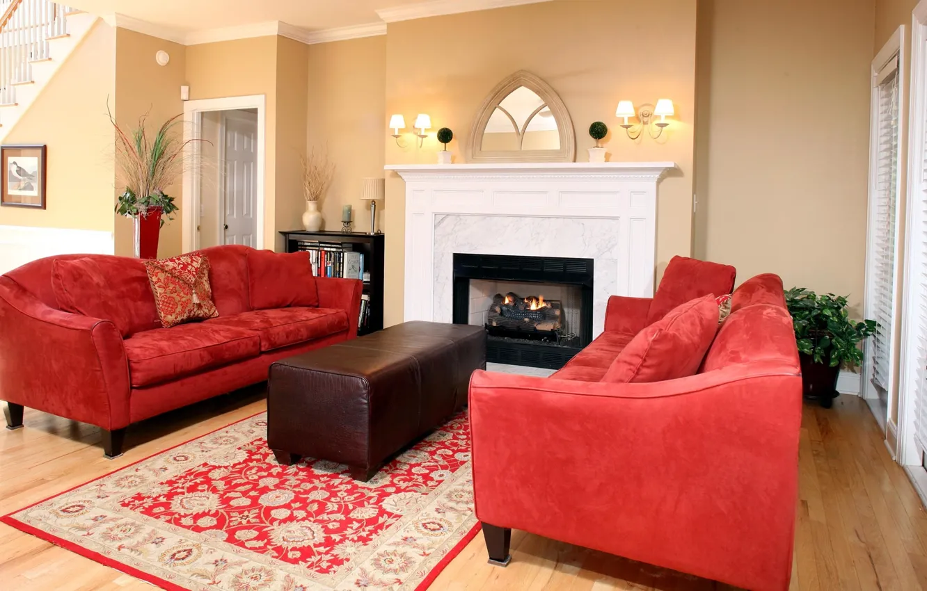 Photo wallpaper design, house, style, Villa, interior, fireplace, living room, living room