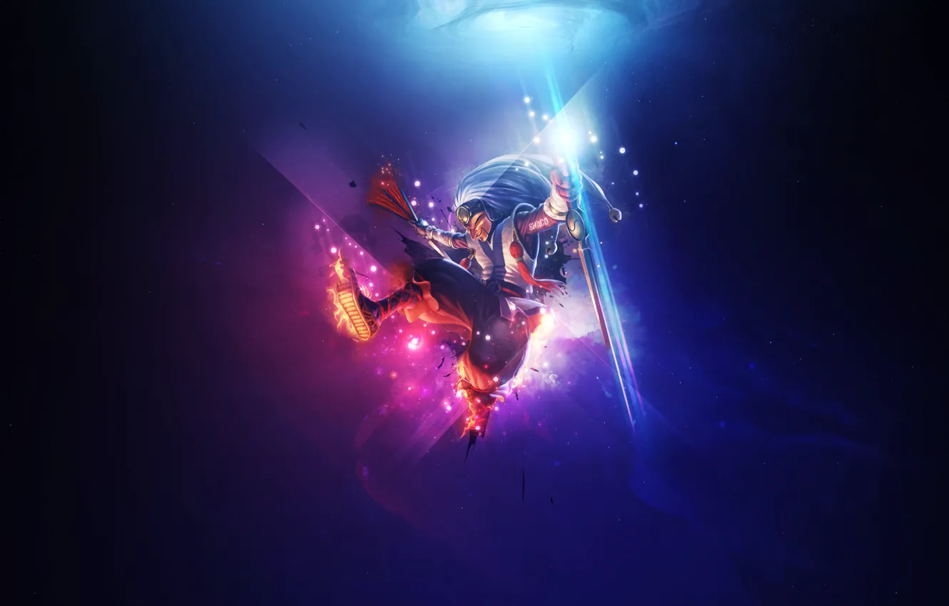 Photo wallpaper white, purple, blue, yellow, red, jump, blue, dark