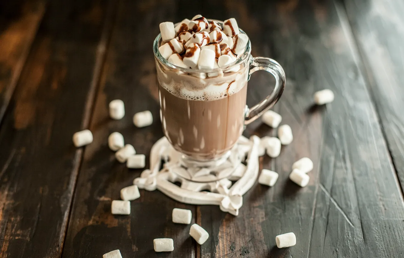 Photo wallpaper chocolate, drink, marshmallows