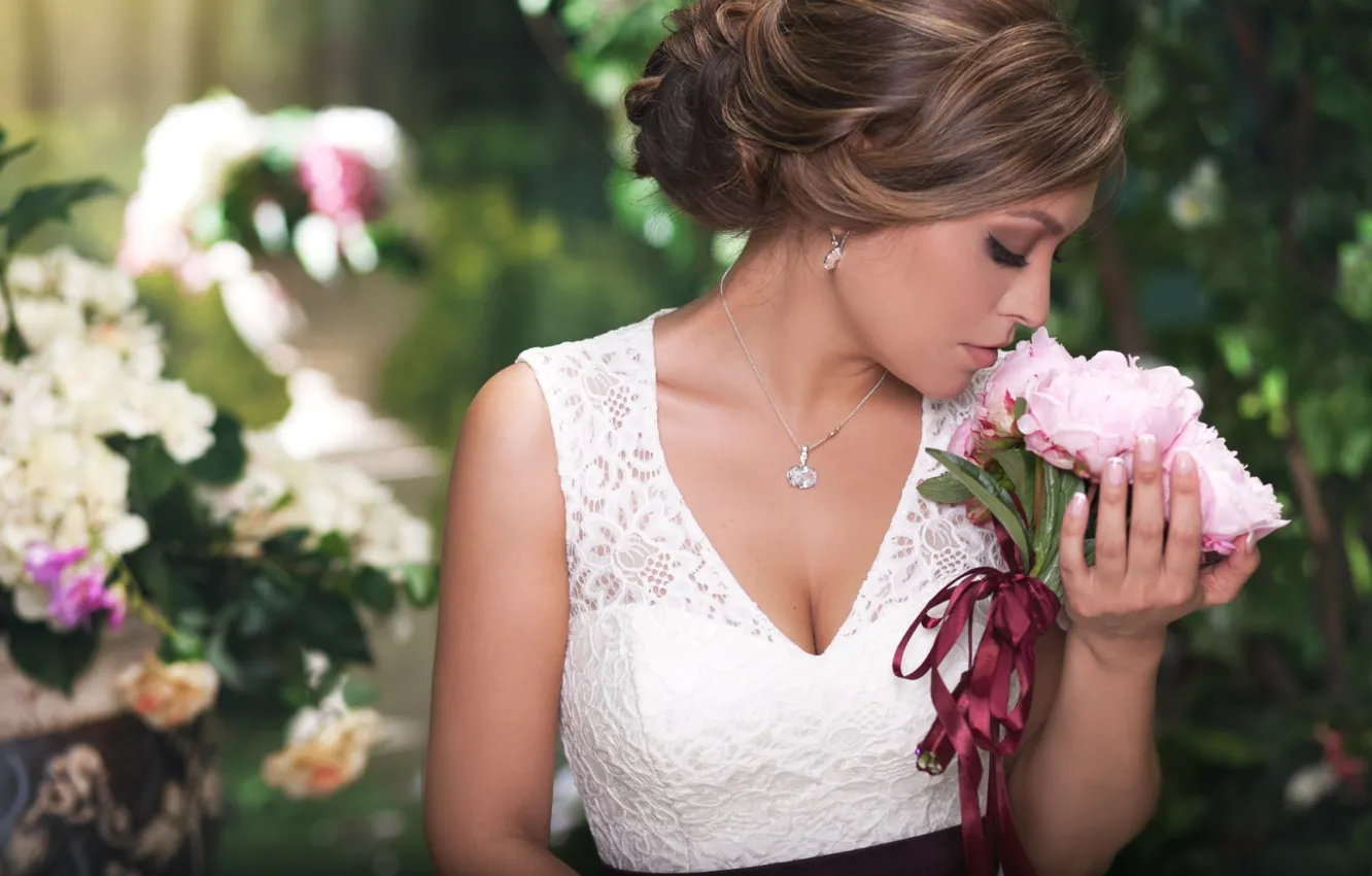 Photo wallpaper bouquet, profile, the bride