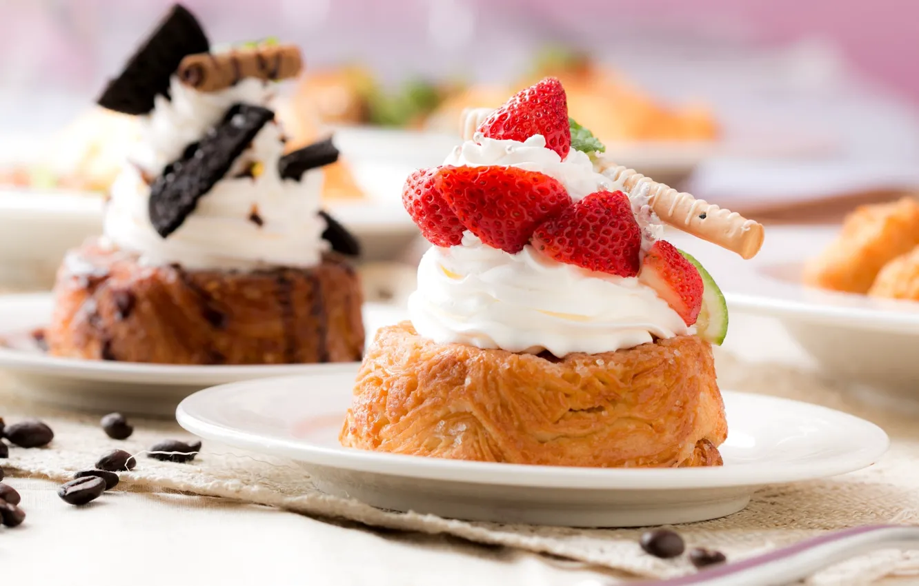 Photo wallpaper strawberry, cake, cream