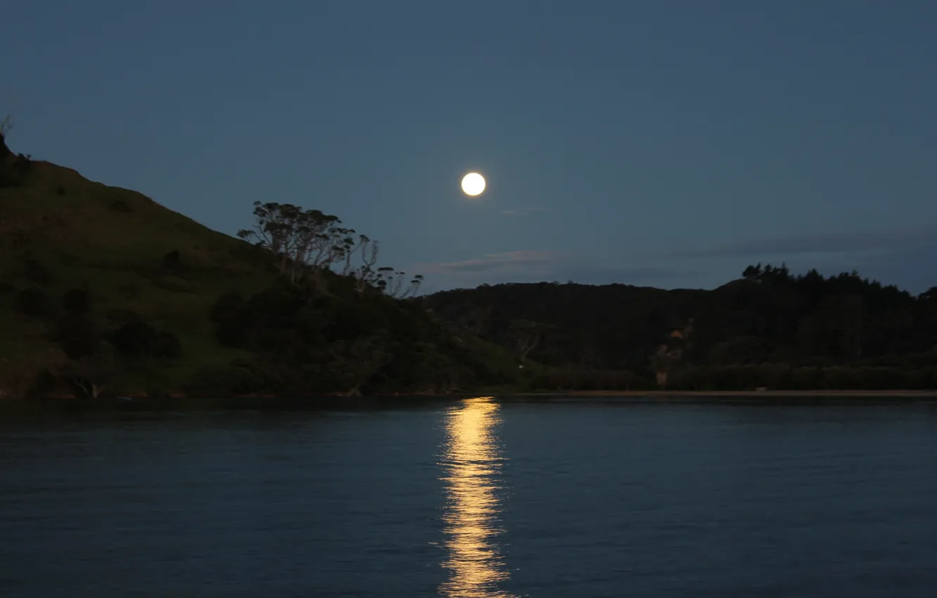 Photo wallpaper water, night, reflection, the moon, Nature, moon, nature, water