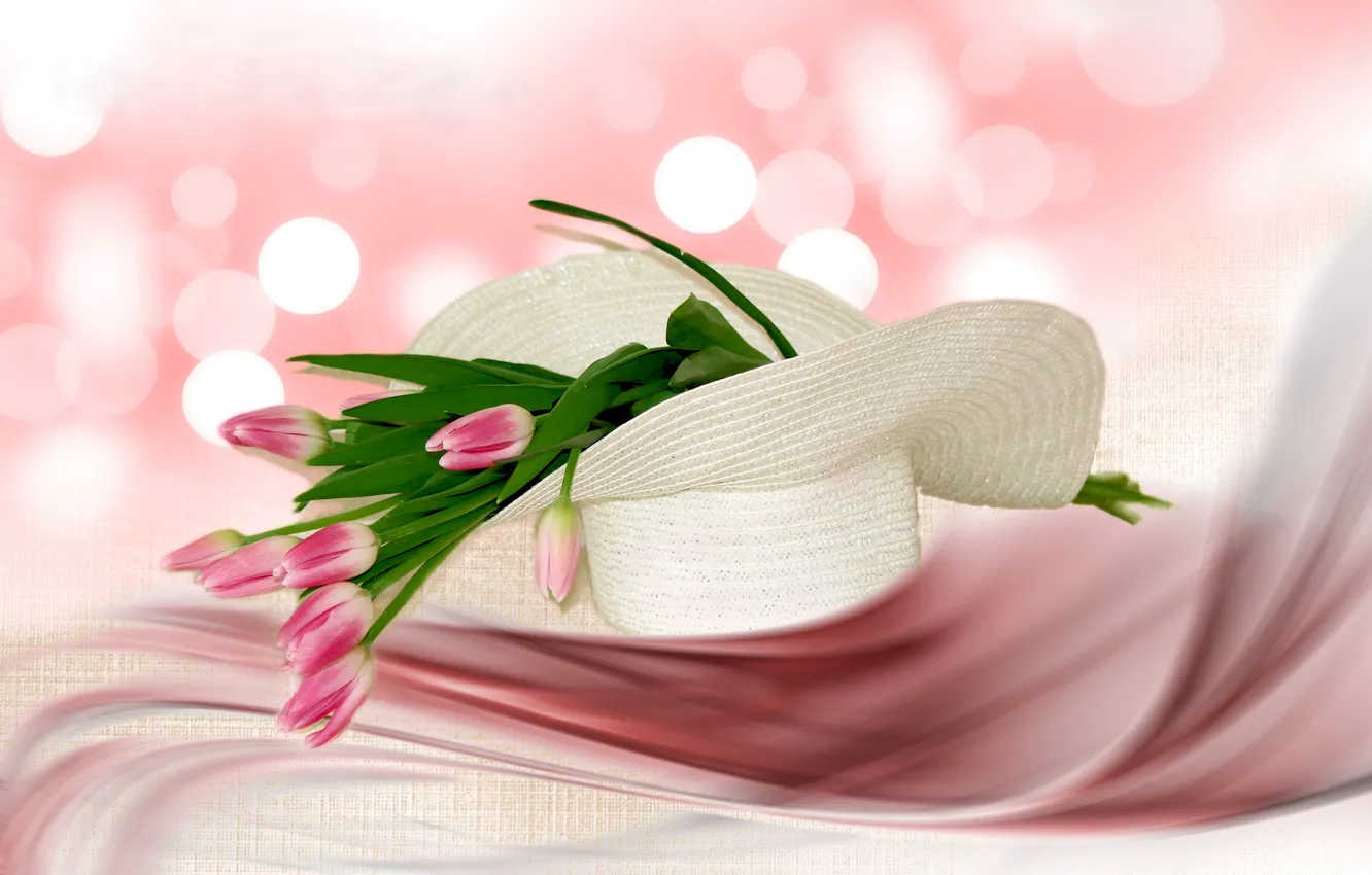 Photo wallpaper style, texture, hat, tulips