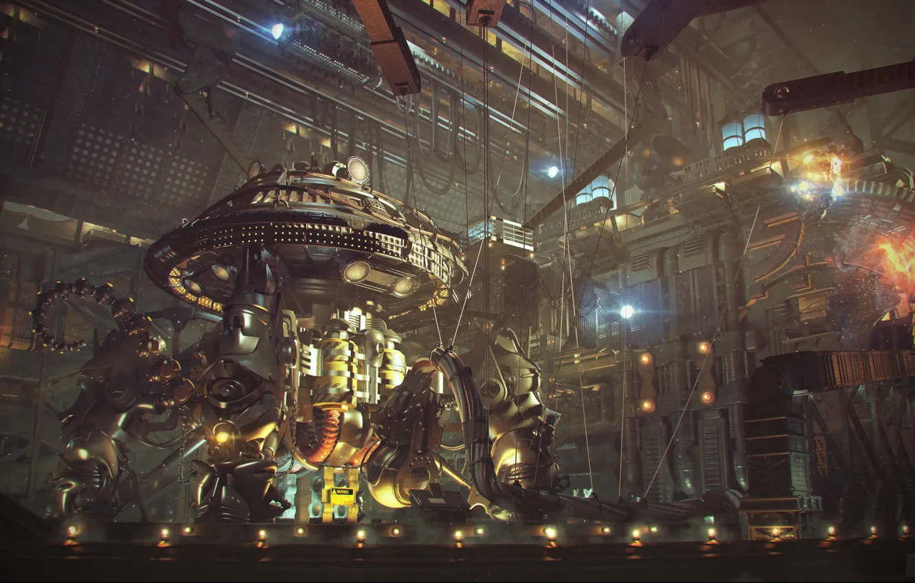 Photo wallpaper machine, lighting, equipment, manipulator, Hangar 5