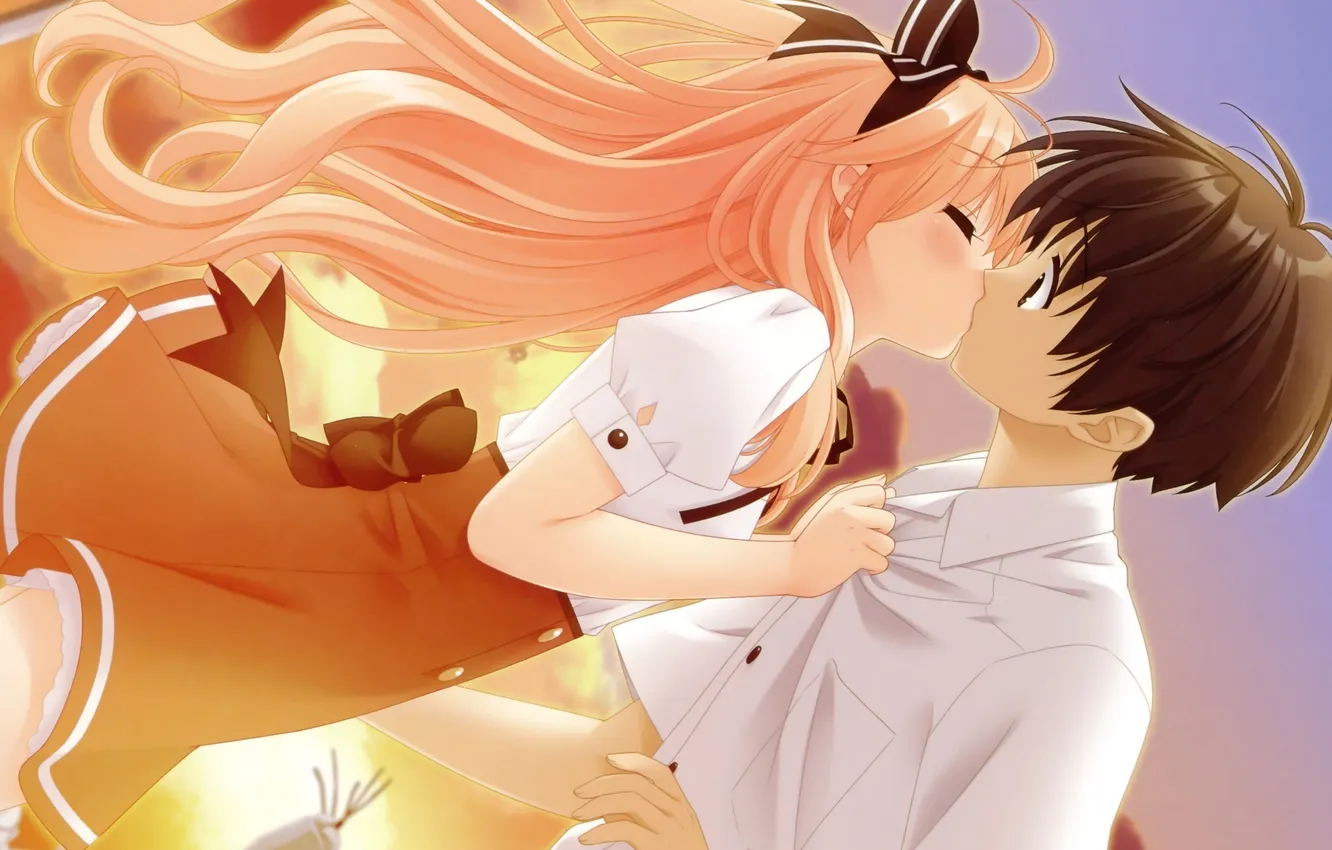 Photo wallpaper kiss, anime, art, girl, guy