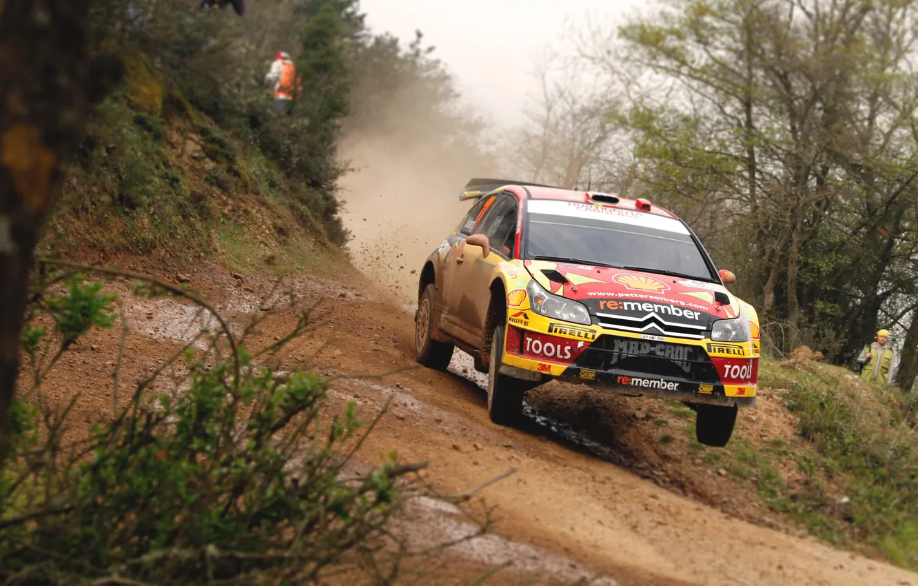 Photo wallpaper machine, auto, yellow, overcast, race, sport, speed, dirt