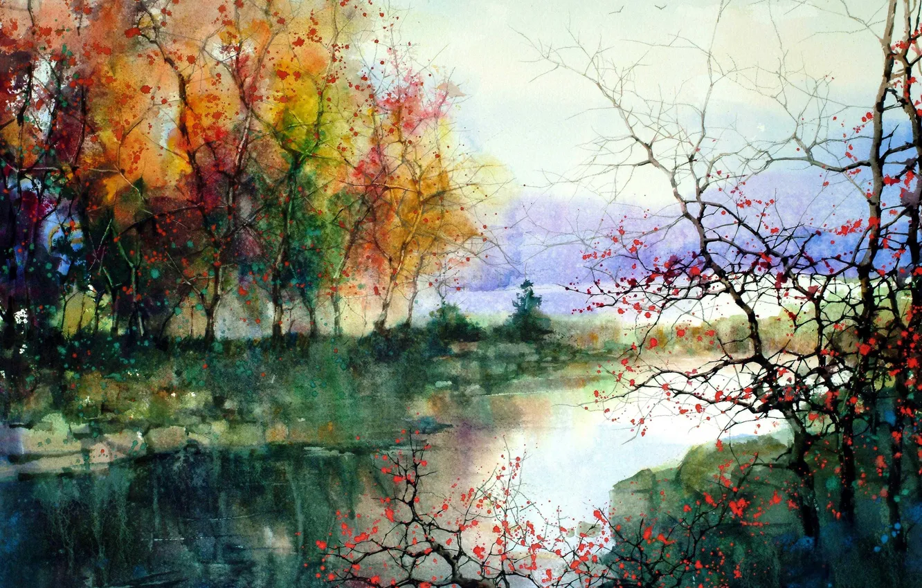 Photo wallpaper trees, landscape, river, picture, ZL Feng