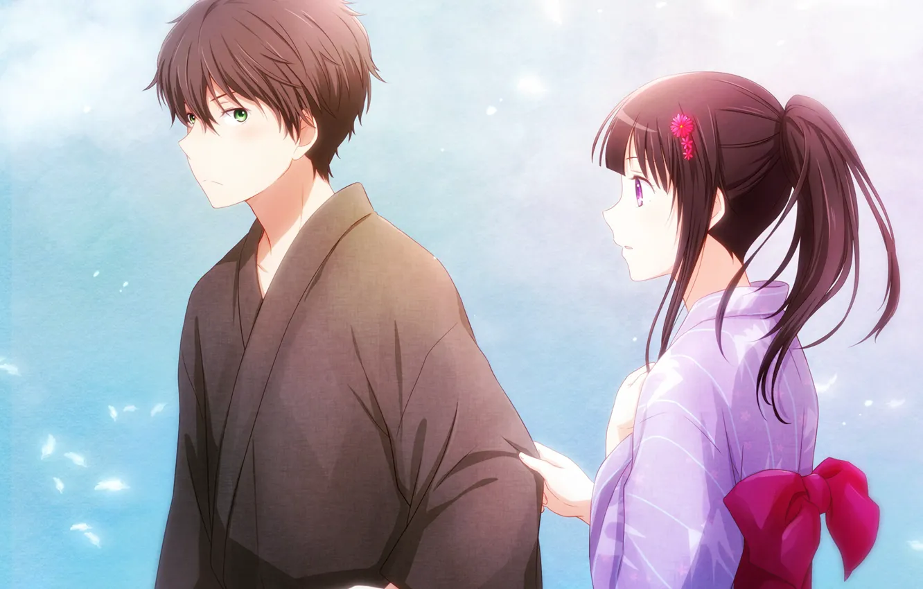 Photo wallpaper girl, anime, guy, two