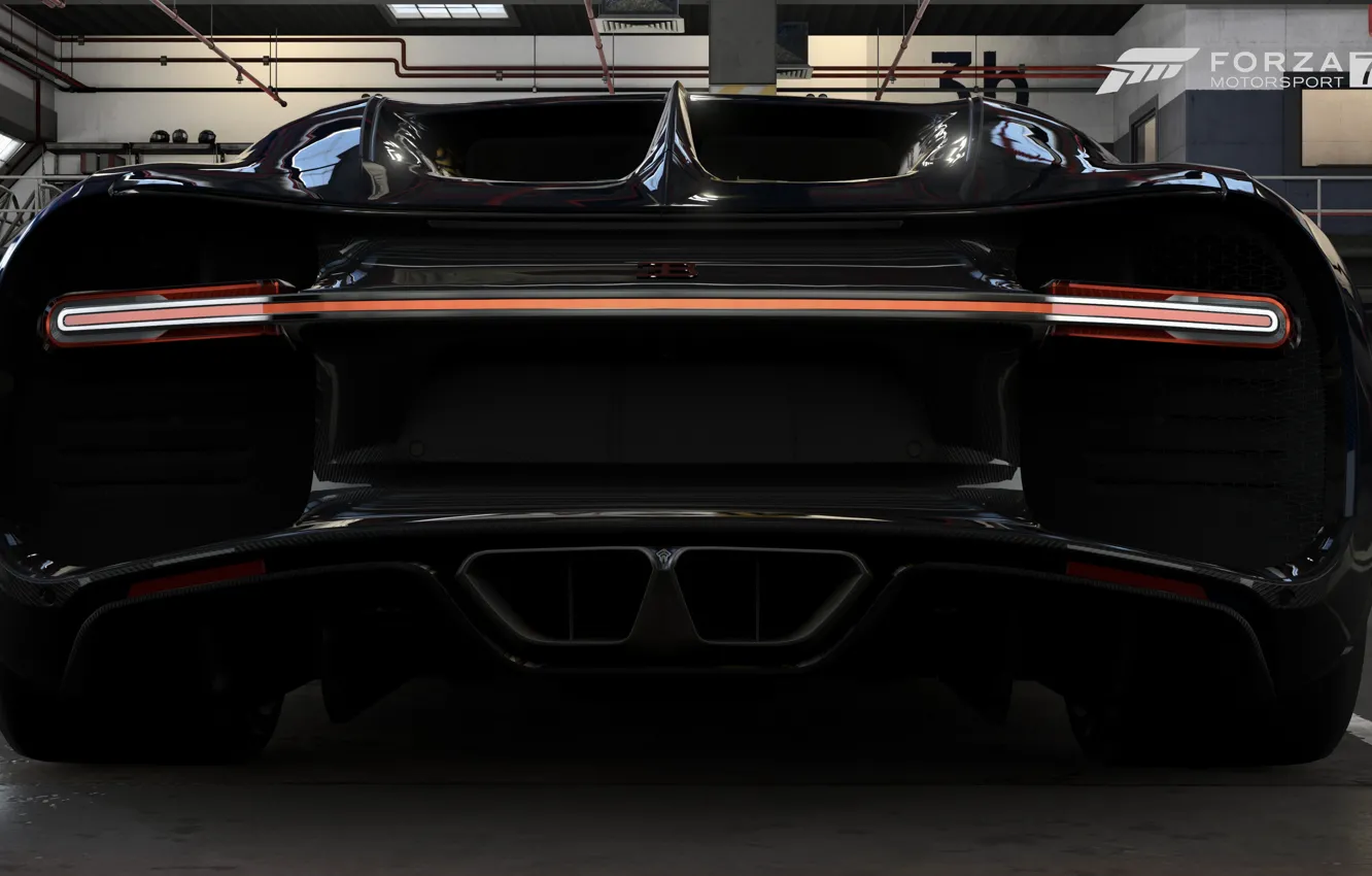 Photo wallpaper HDR, Bugatti, game, Garage, FM7, UHD, Chiron, Forza Motorsport 7
