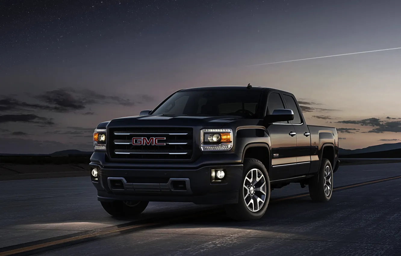 Photo wallpaper The sky, The evening, Black, Machine, Logo, Pickup, GMC, The front