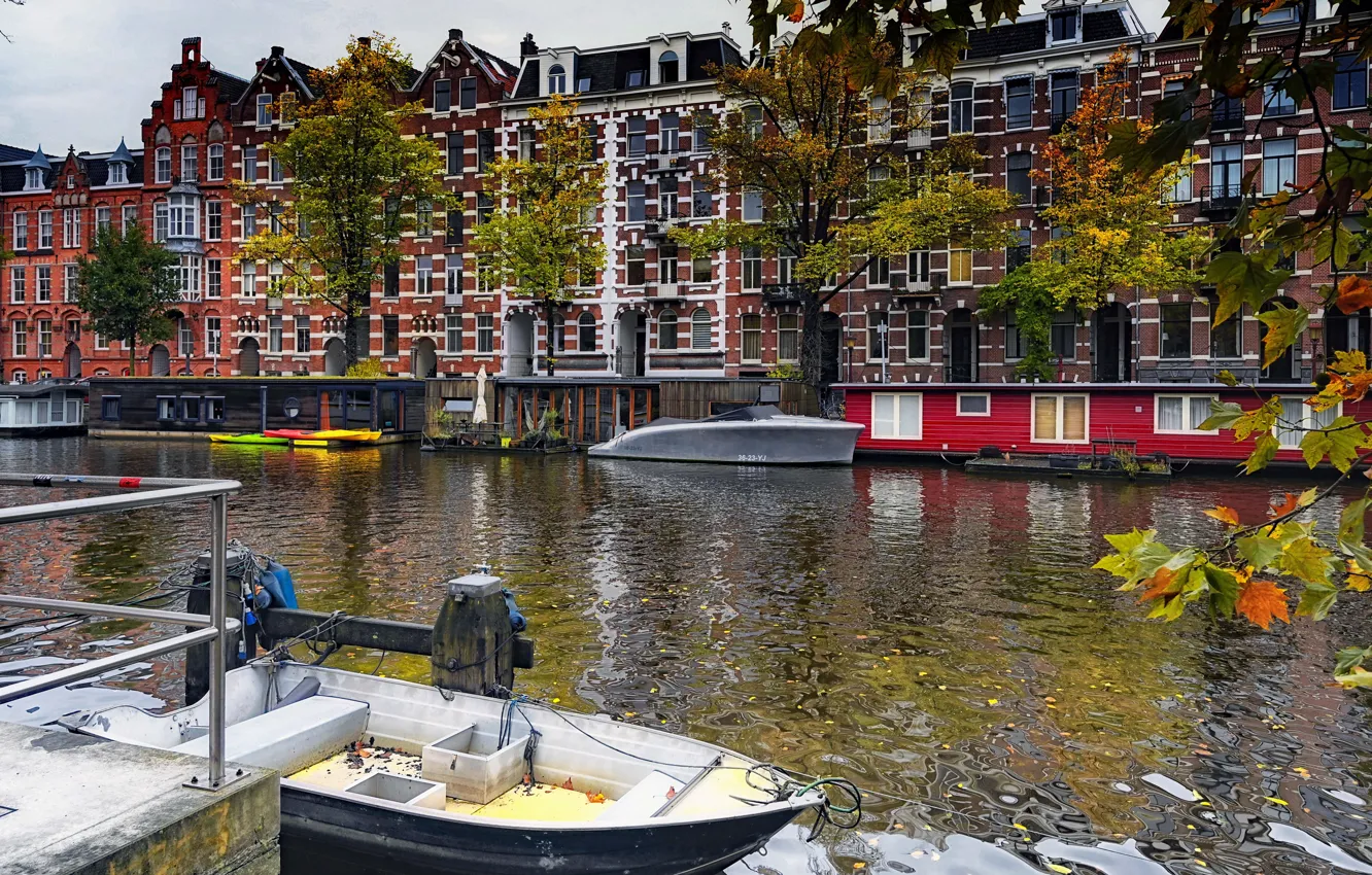 Photo wallpaper Amsterdam, Netherlands, Holland, water channel
