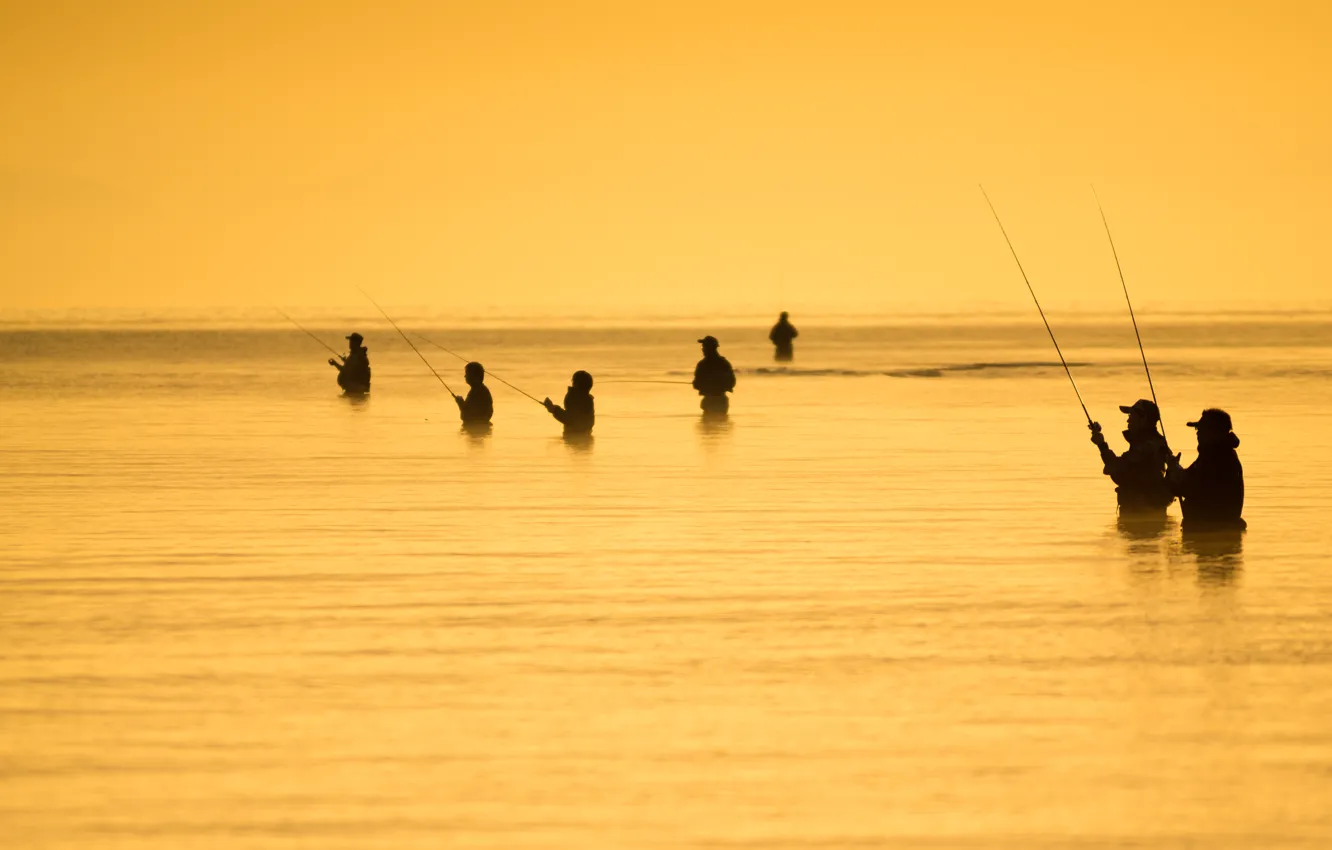 Photo wallpaper sea, people, fishing