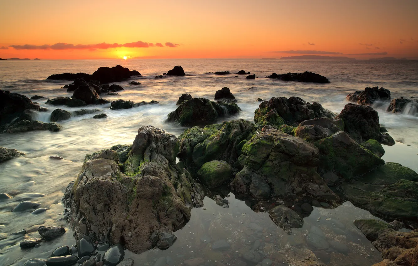 Photo wallpaper sea, sunset, Peaceful