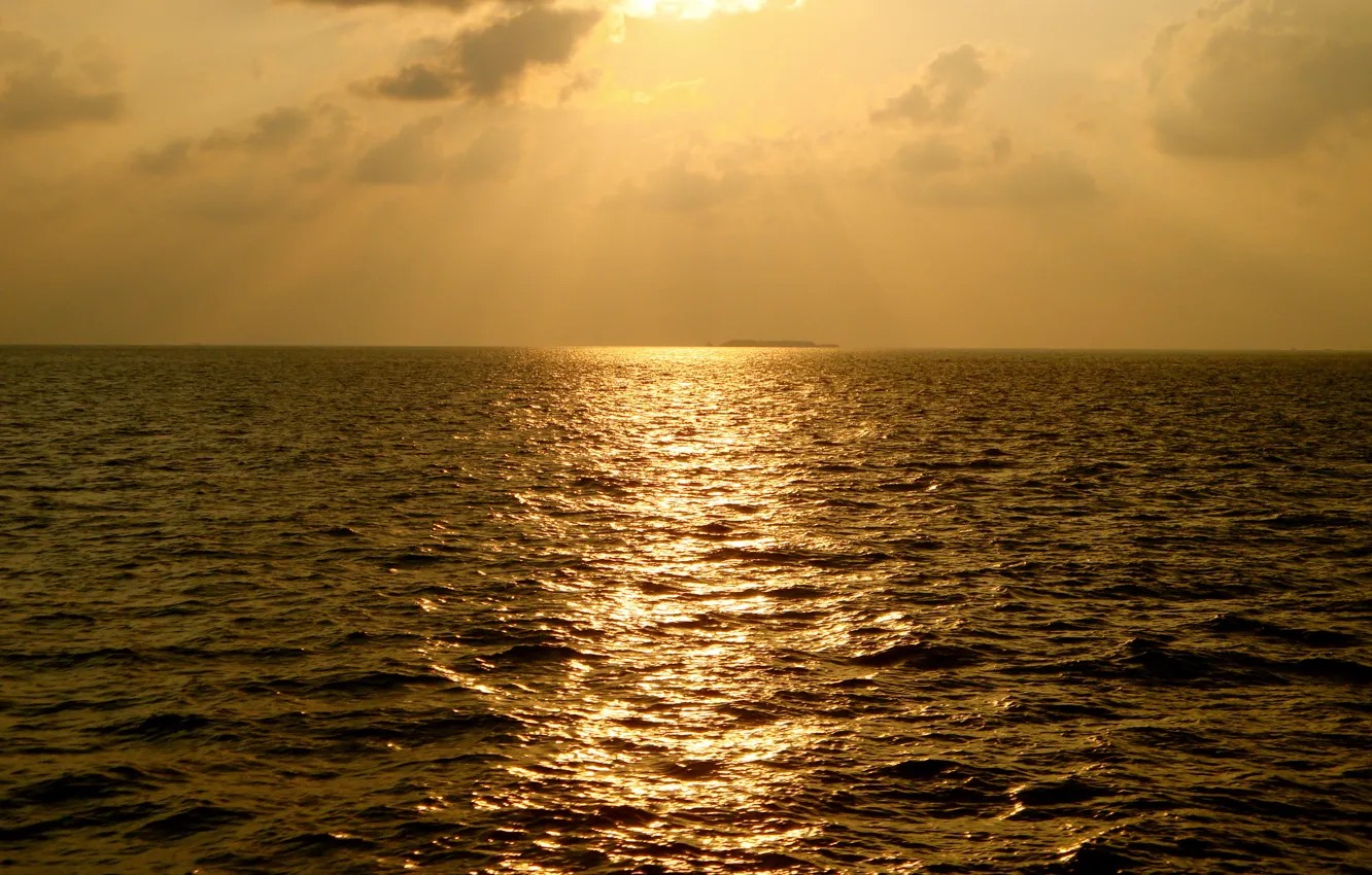 Photo wallpaper sunset, the ocean, the evening