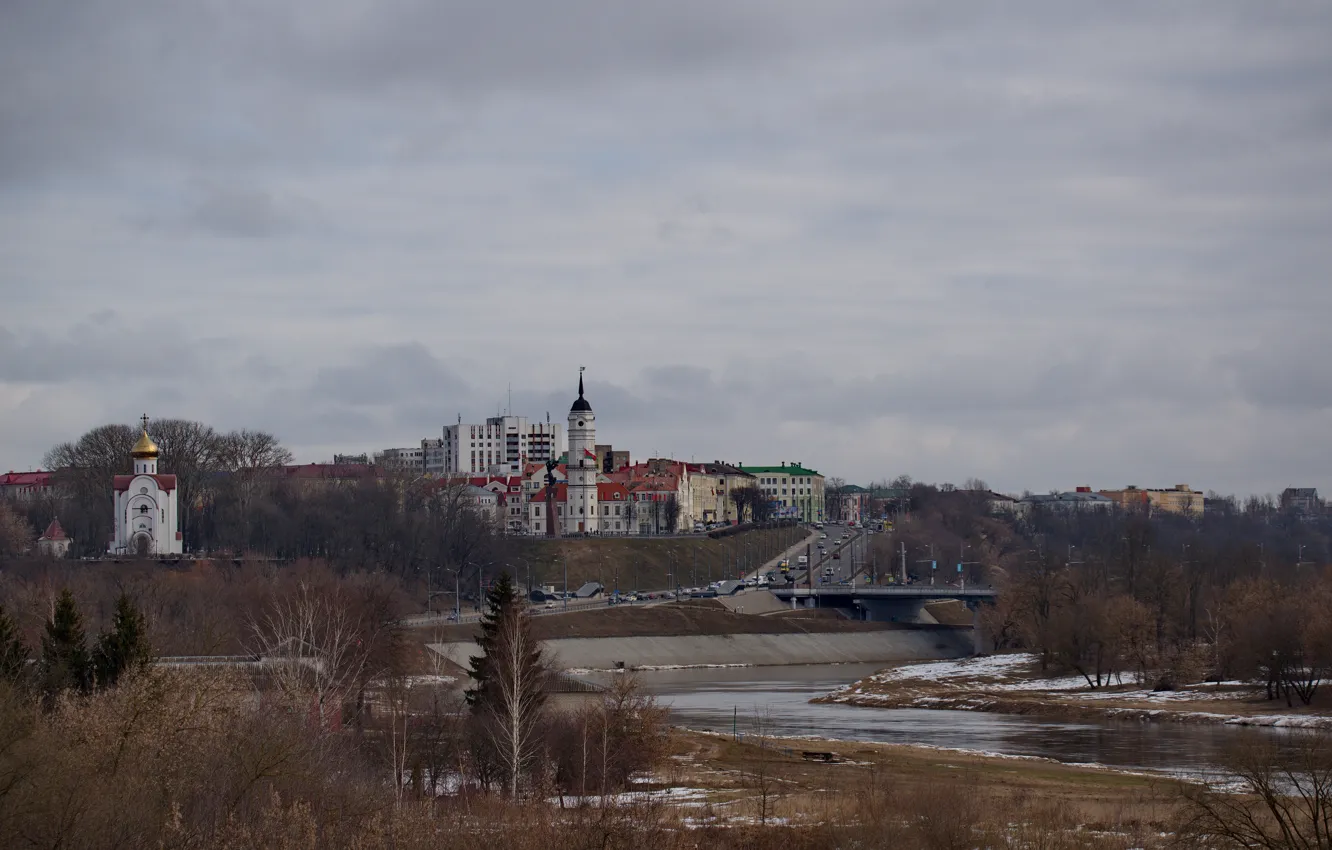 Photo wallpaper landscape, the city, river, spring, Dnepr, Mogilev