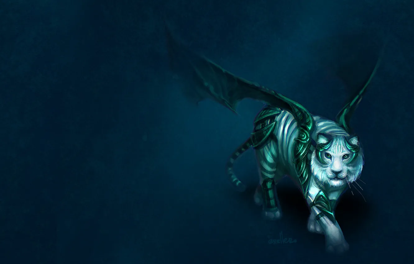 Photo wallpaper tiger, background, wings, art, armor