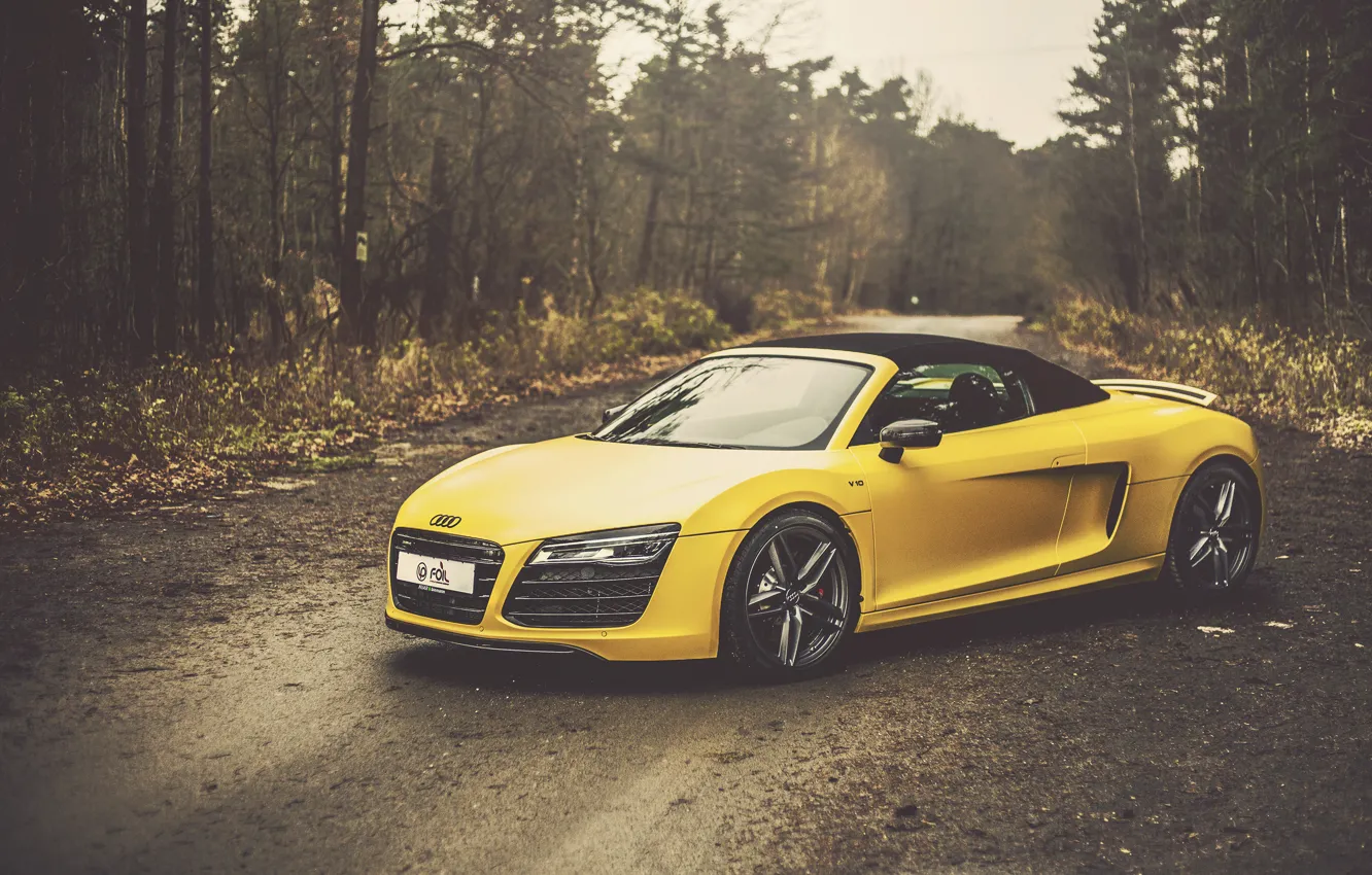 Photo wallpaper Audi, yellow, Spyder, front, V10