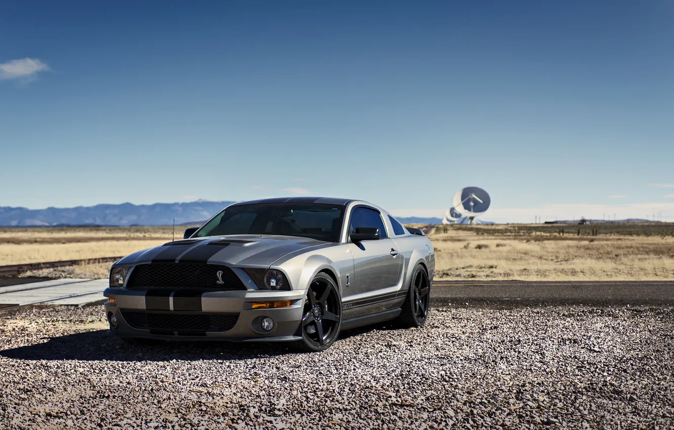 Photo wallpaper road, the sky, mountains, Mustang, Ford, Shelby, GT500, shadow